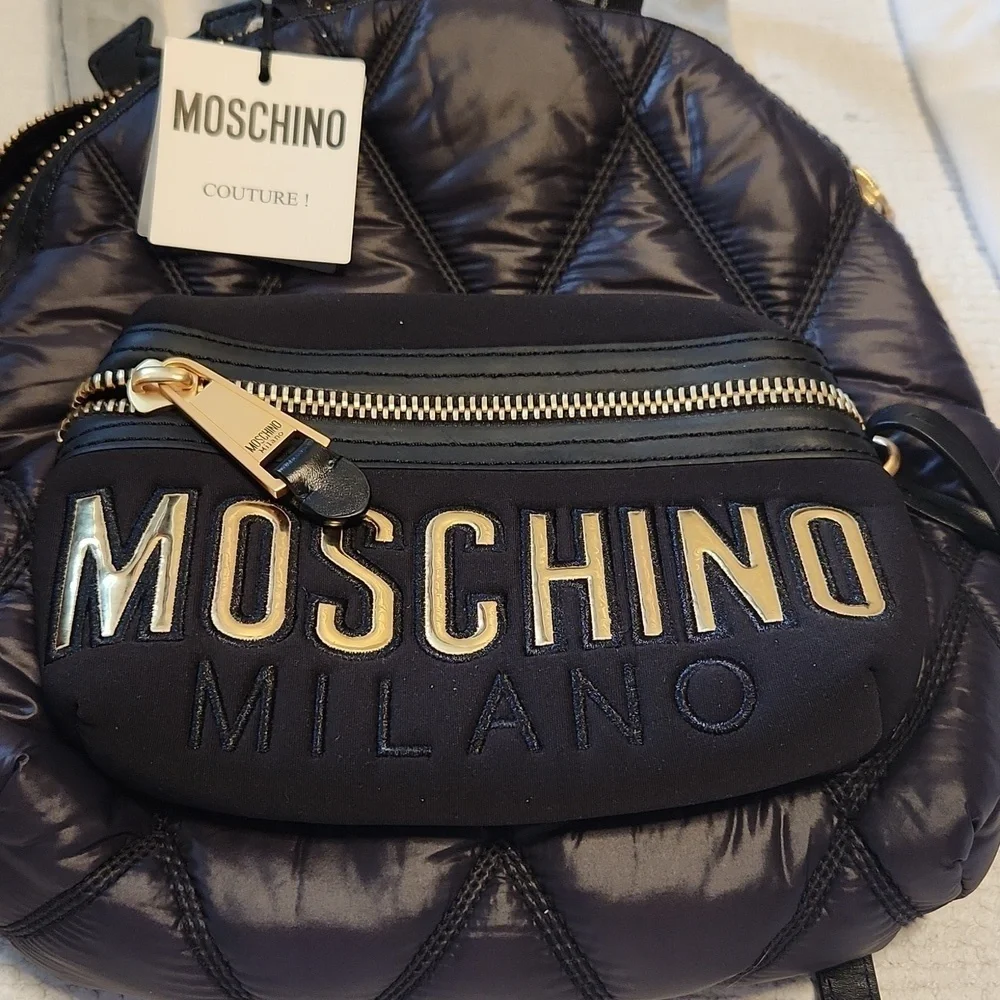 Moschino Couture black nylon quilted mini backpack display picture 3